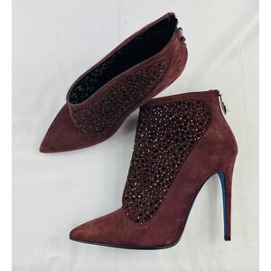 LORIBLU Red Suede Jeweled High Heel Size Womens 38.5 NWOB